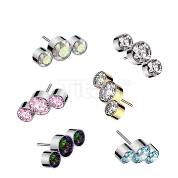 Implant Grade Titanium Threadless Push In 3 Round Bezel Set CZ Curve Top