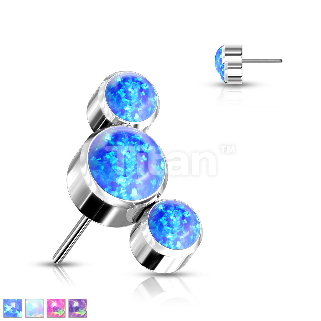 Implant Grade Titanium Threadless Push In 3 Round Bezel Set Opal Curve Tops - Image 2
