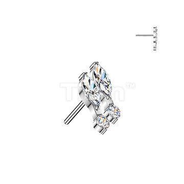 Titanium Threadless Push In Double Marquise and Round CZ Top - Image 2