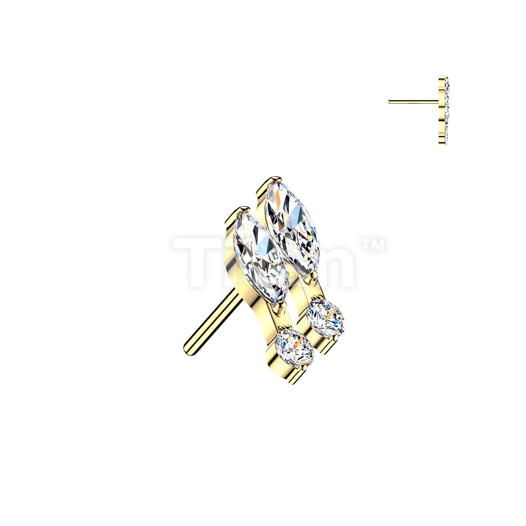 Titanium Threadless Push In Double Marquise and Round CZ Top - Image 3