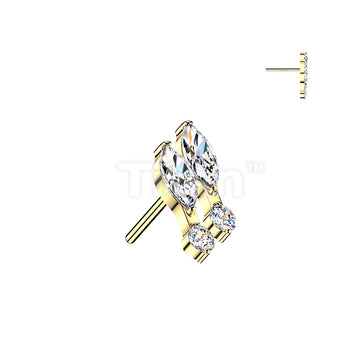 Titanium Threadless Push In Double Marquise and Round CZ Top - Image 3