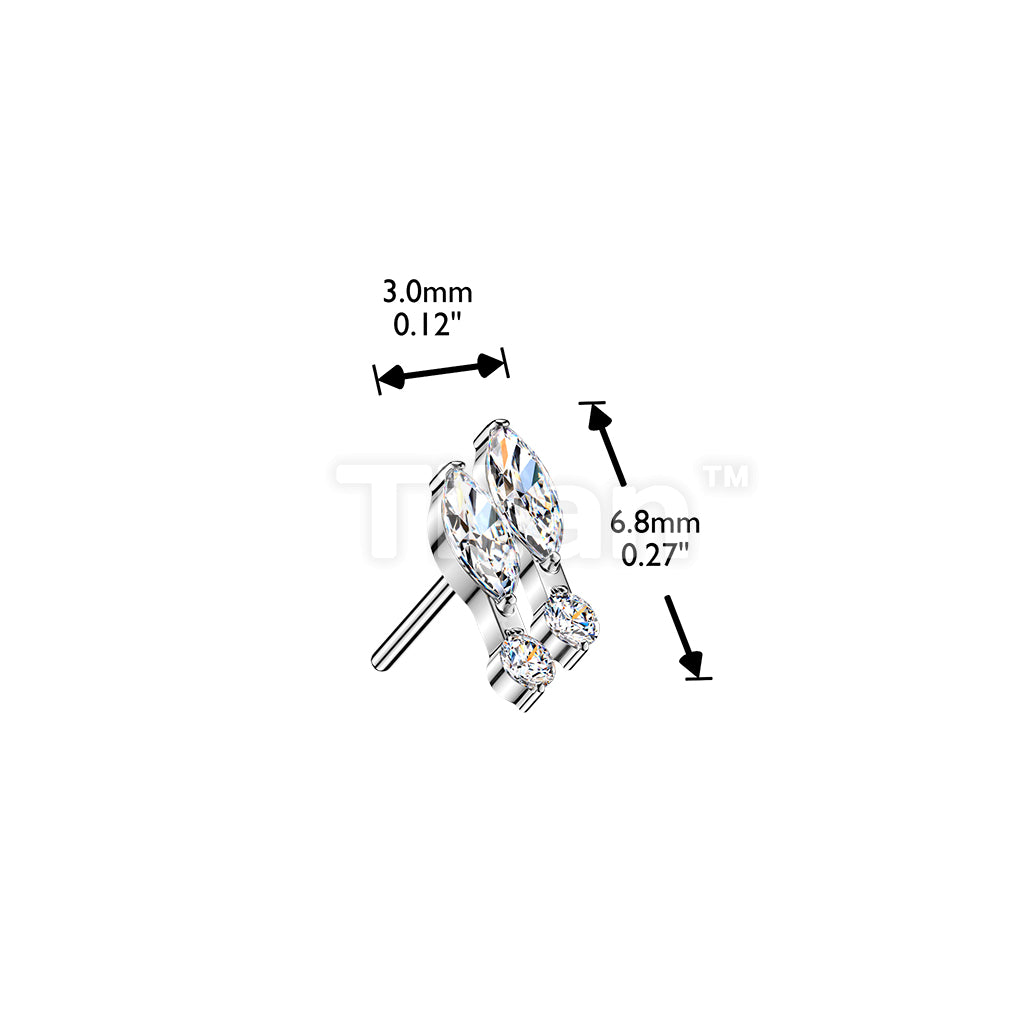 Titanium Threadless Push In Double Marquise and Round CZ Top - Image 4