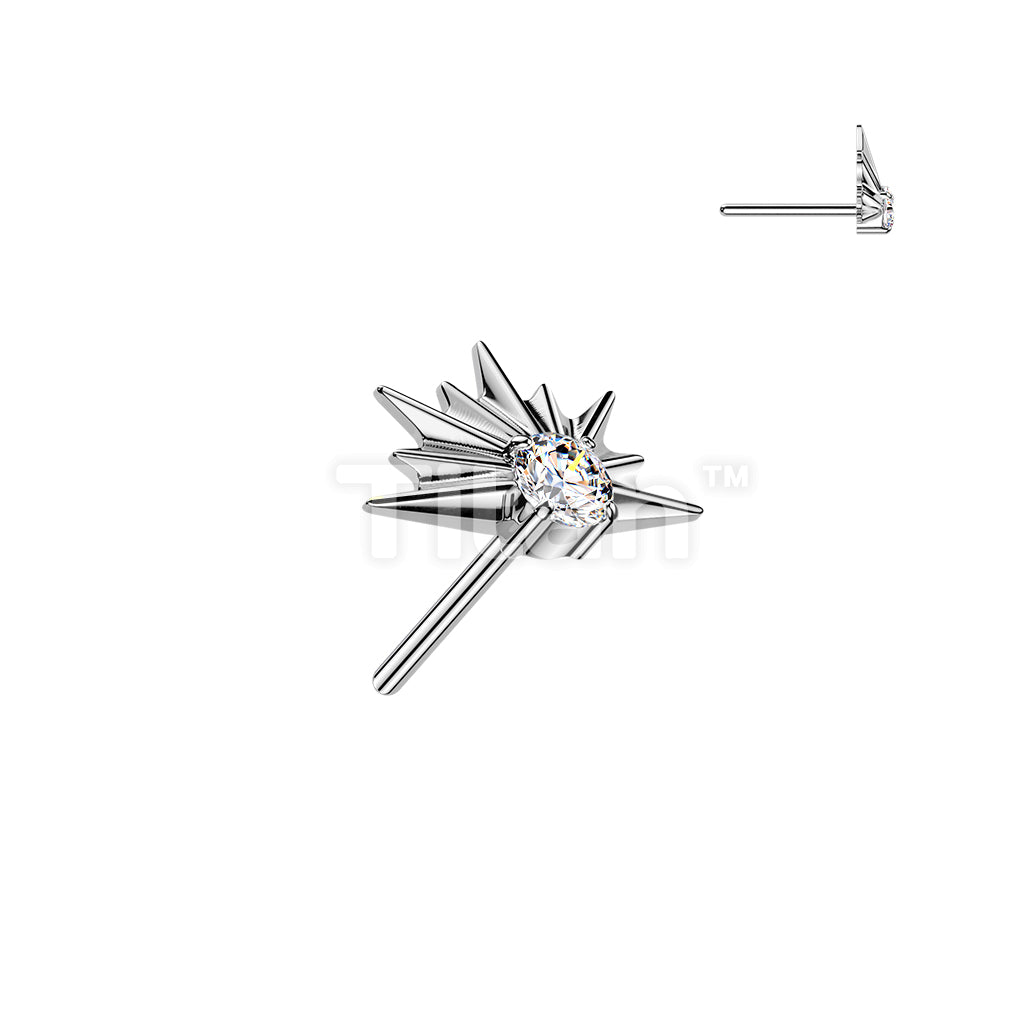 Titanium Threadless Push In Half Starburst Top With CZ Center - Image 2