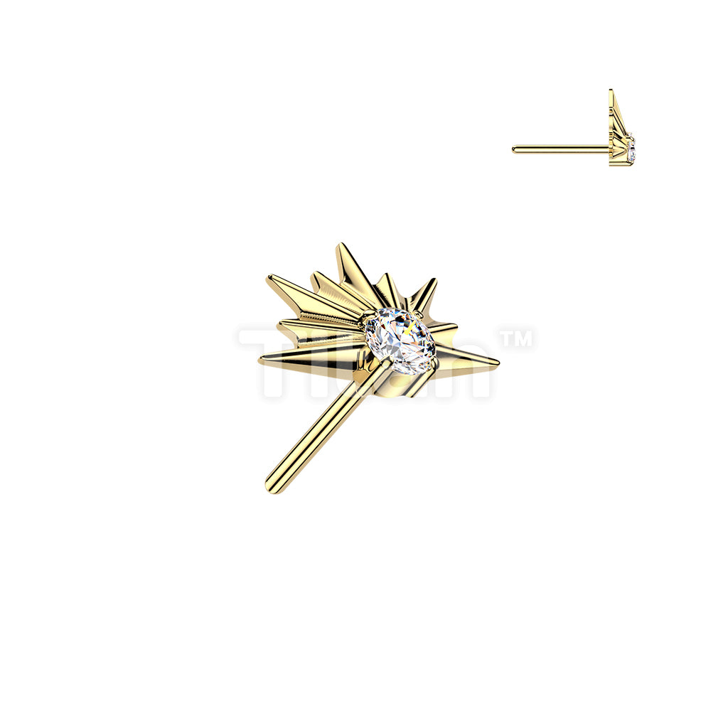 Titanium Threadless Push In Half Starburst Top With CZ Center - Image 3