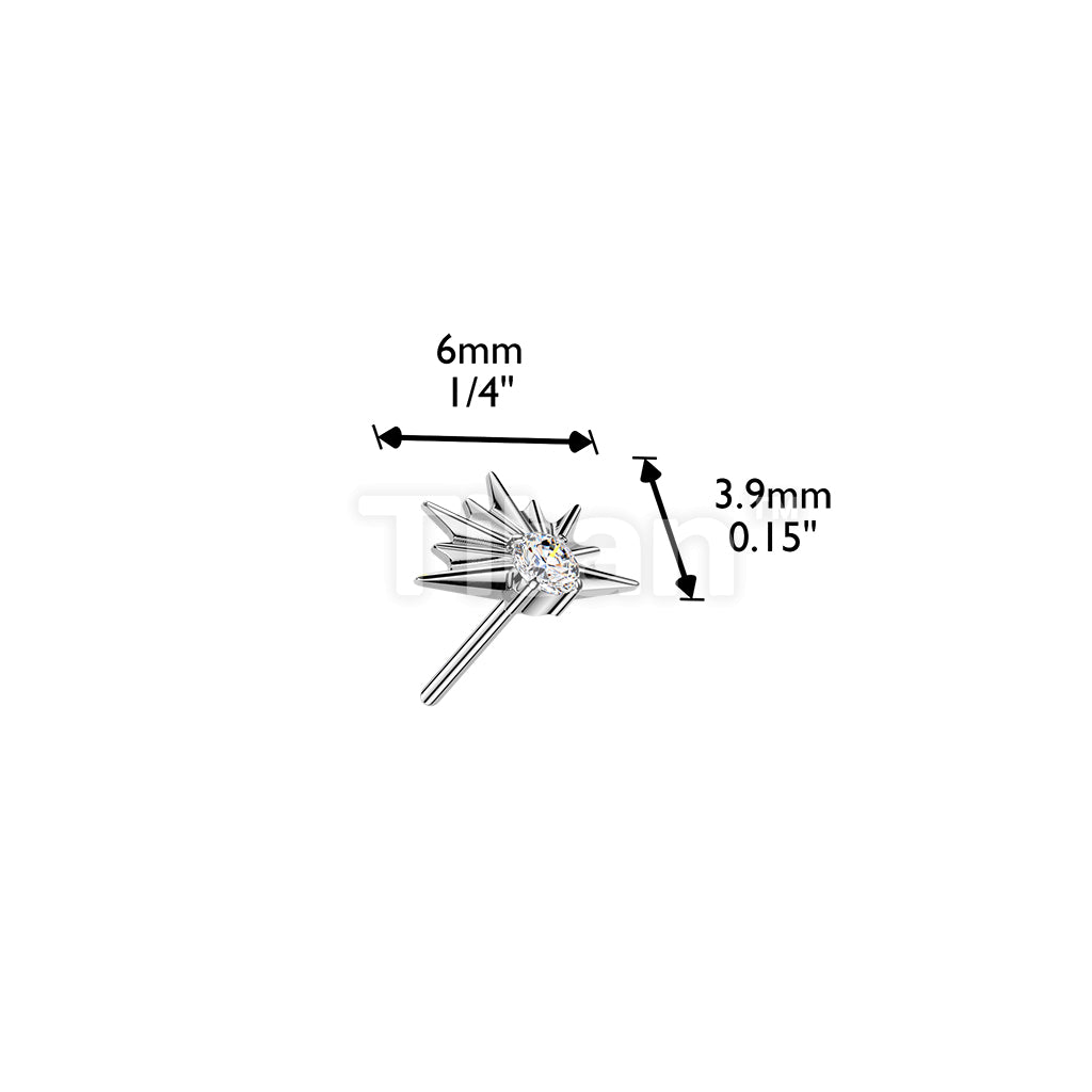 Titanium Threadless Push In Half Starburst Top With CZ Center - Image 4