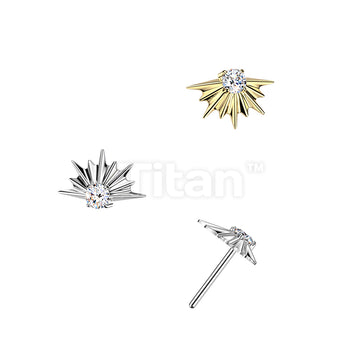 Titanium Threadless Push In Half Starburst Top With CZ Center