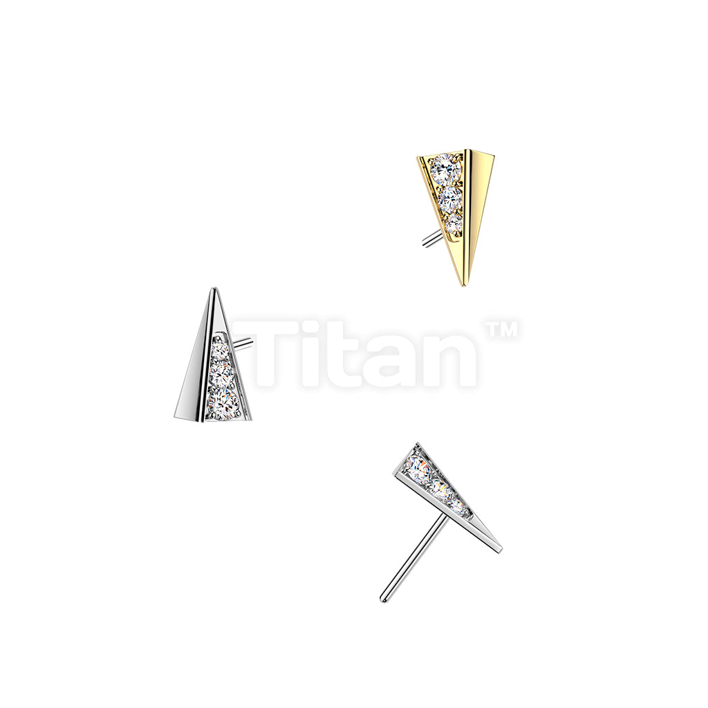 Titanium Threadless Push In 3D Triangle Prism CZ Top