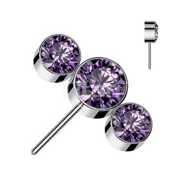 Implant Grade Titanium Threadless Push In 3 Round Bezel Set CZ Curved Forward Facing Top - Image 2