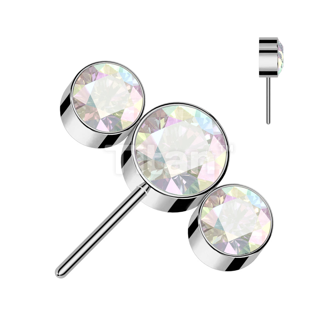Implant Grade Titanium Threadless Push In 3 Round Bezel Set CZ Curved Forward Facing Top - Image 3