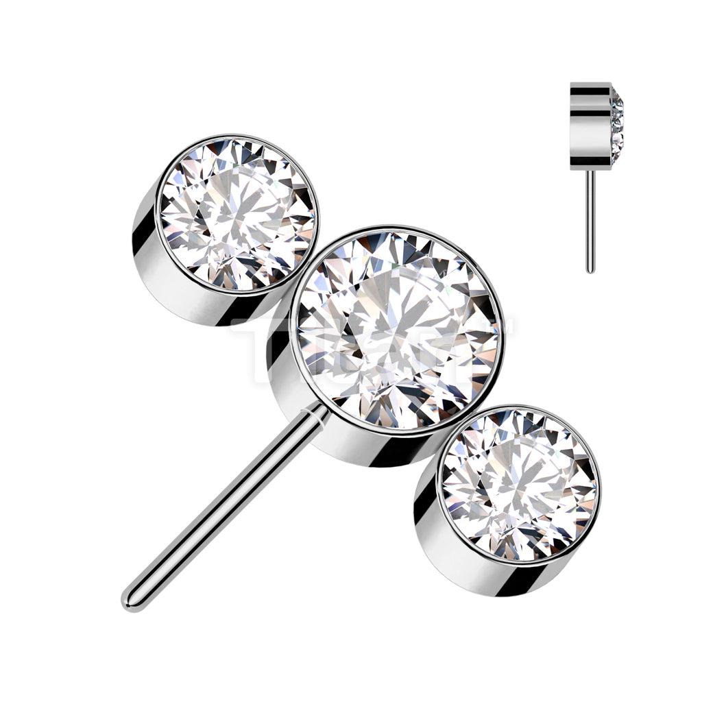 Implant Grade Titanium Threadless Push In 3 Round Bezel Set CZ Curved Forward Facing Top - Image 4