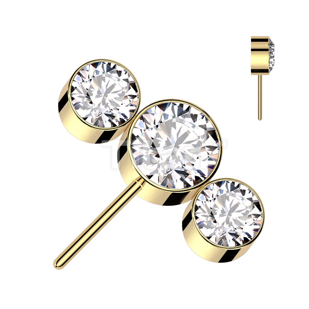 Implant Grade Titanium Threadless Push In 3 Round Bezel Set CZ Curved Forward Facing Top - Image 5