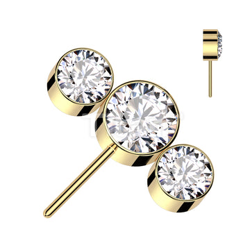 Implant Grade Titanium Threadless Push In 3 Round Bezel Set CZ Curved Forward Facing Top - Image 5