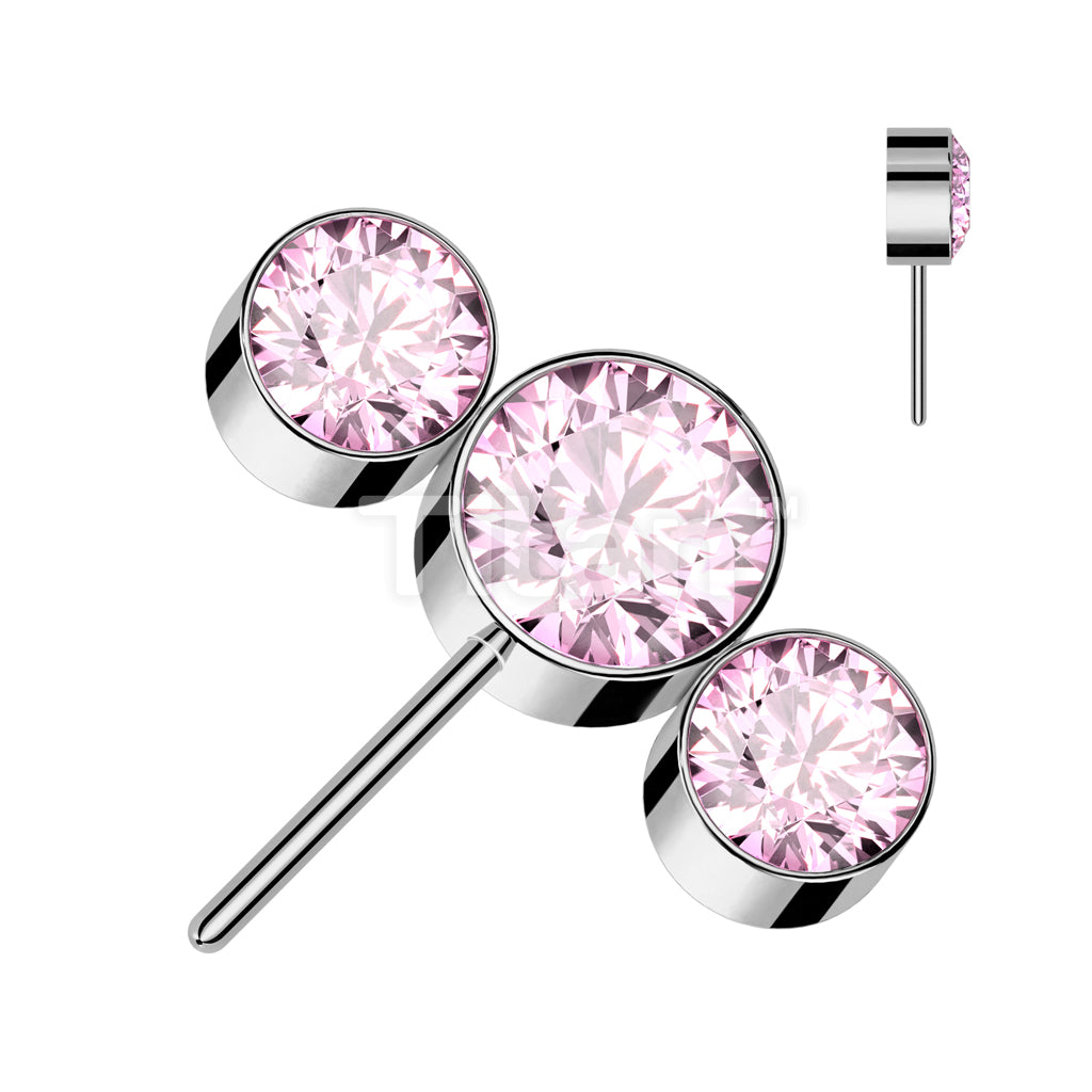 Implant Grade Titanium Threadless Push In 3 Round Bezel Set CZ Curved Forward Facing Top - Image 6