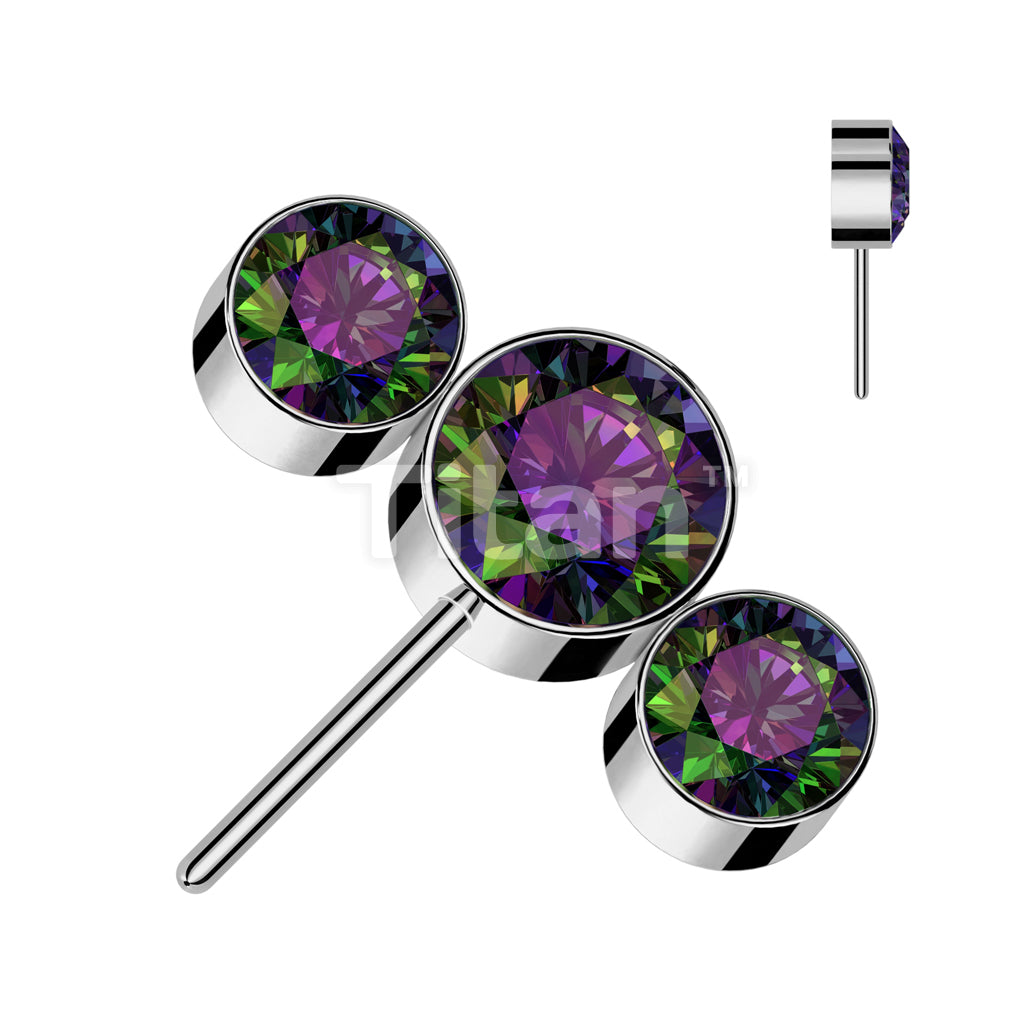Implant Grade Titanium Threadless Push In 3 Round Bezel Set CZ Curved Forward Facing Top - Image 9