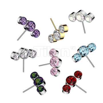 Implant Grade Titanium Threadless Push In 3 Round Bezel Set CZ Curved Forward Facing Top