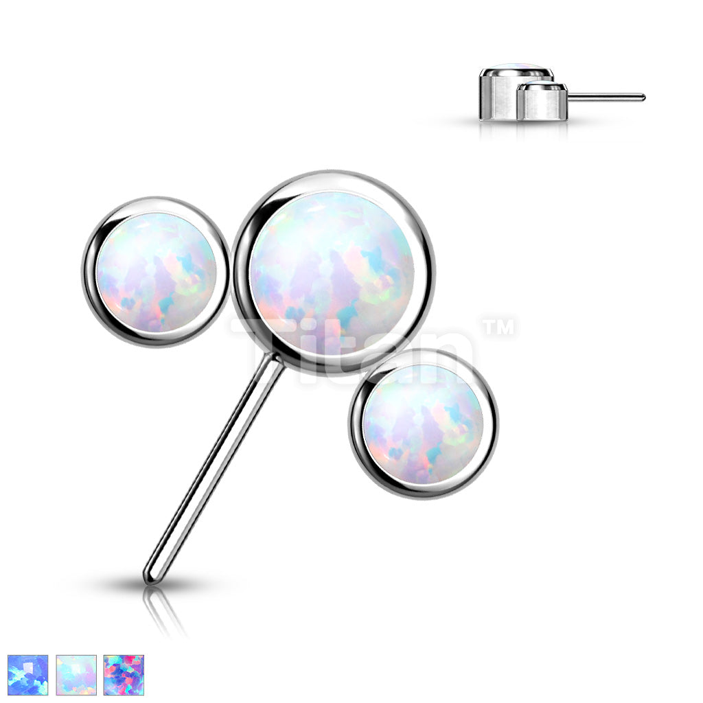 Implant Grade Titanium Threadless Push In 3 Round Bezel Set Opal Curved Forward Facing Top - Image 2