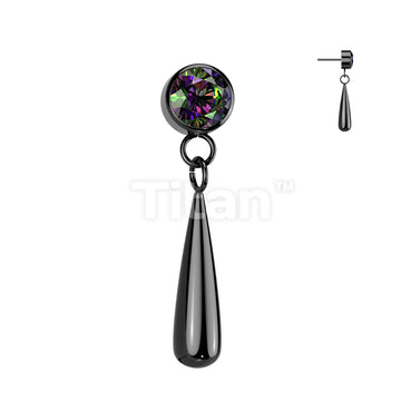 Implant Grade Titanium Threadless Push In CZ Bezel Set Top With Teardrop Dangle - Image 3