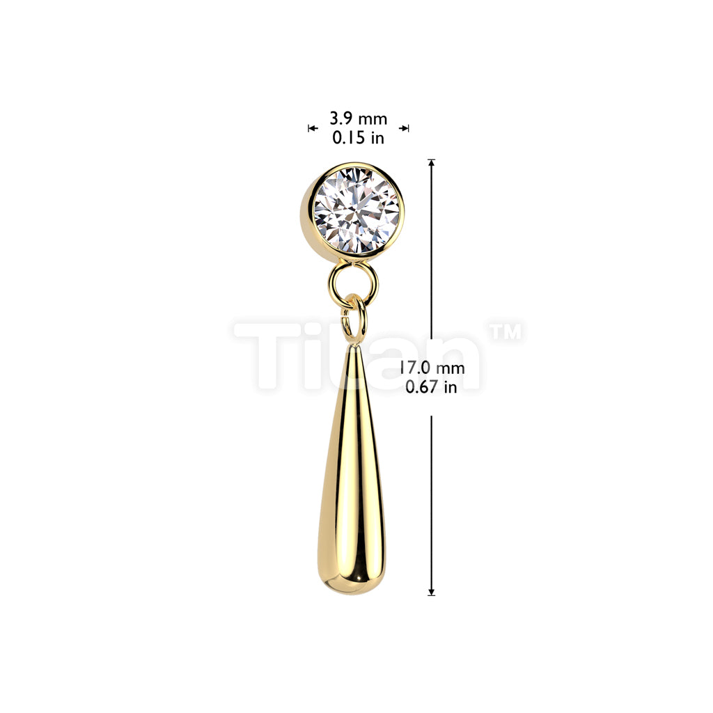 Implant Grade Titanium Threadless Push In CZ Bezel Set Top With Teardrop Dangle - Image 5