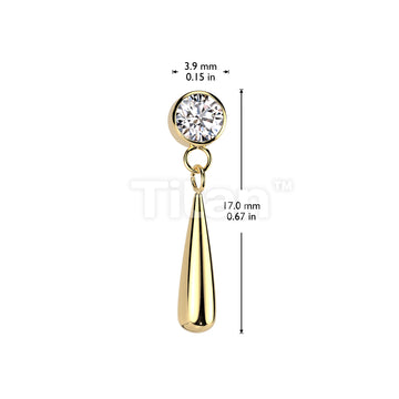Implant Grade Titanium Threadless Push In CZ Bezel Set Top With Teardrop Dangle - Image 5