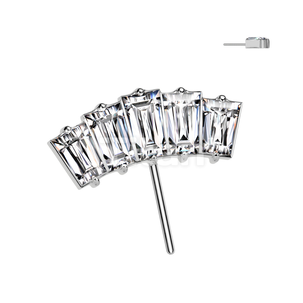 Implant Grade Titanium Threadless Push In 5 Baguette CZ Fan Forward Facing Top - Image 2