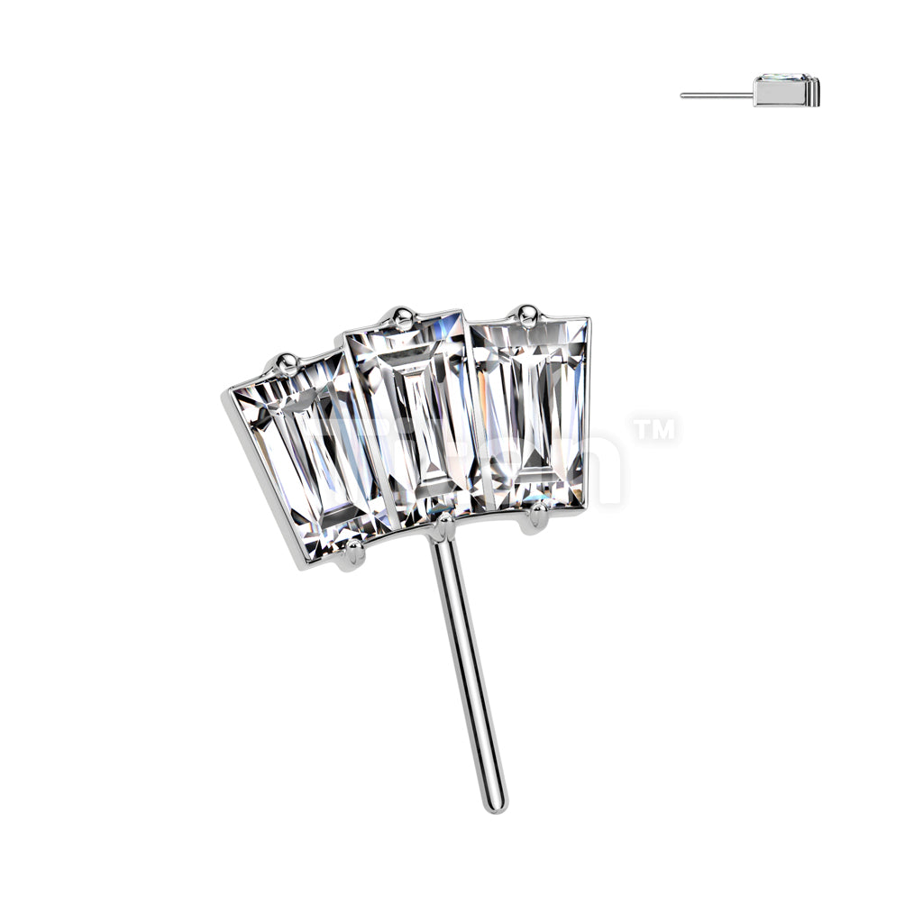 Implant Grade Titanium Threadless Push In 3 Baguette CZ Fan Forward Facing Top - Image 2