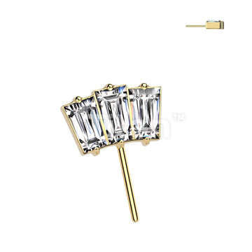 Implant Grade Titanium Threadless Push In 3 Baguette CZ Fan Forward Facing Top - Image 3