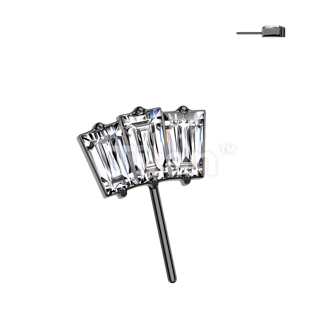Implant Grade Titanium Threadless Push In 3 Baguette CZ Fan Forward Facing Top - Image 4