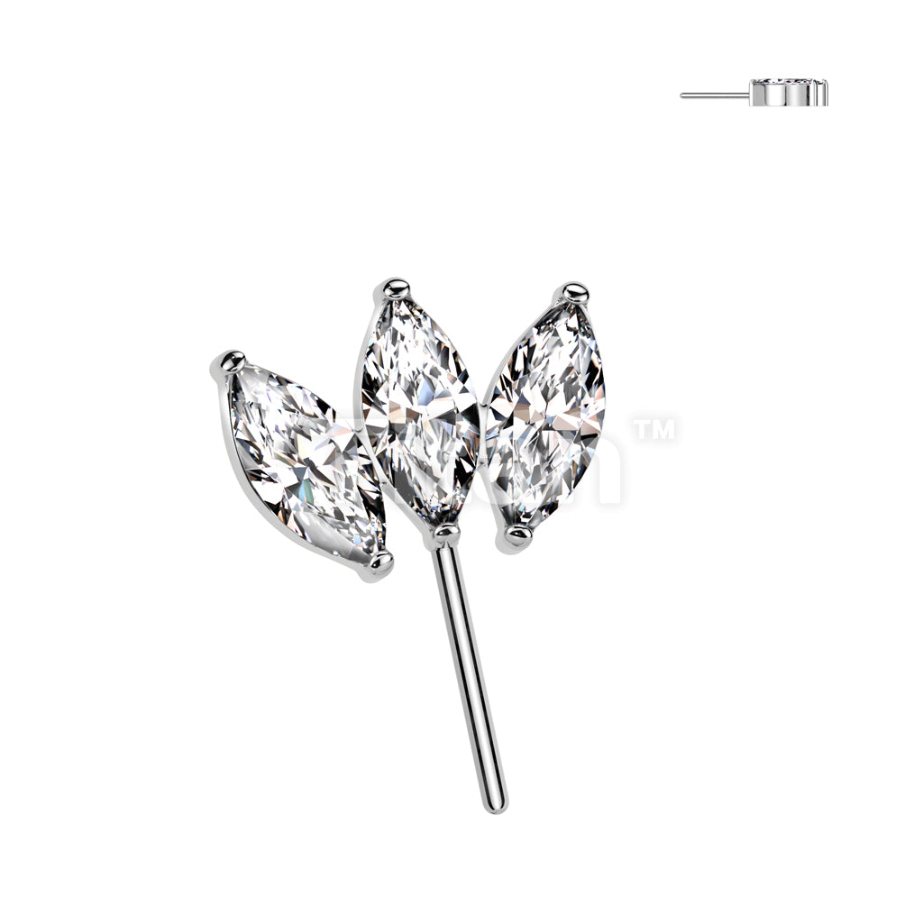 Implant Grade Titanium Threadless Push In Forward Facing Triple Marquise CZ Top - Image 2