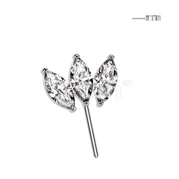 Implant Grade Titanium Threadless Push In Forward Facing Triple Marquise CZ Top - Image 2