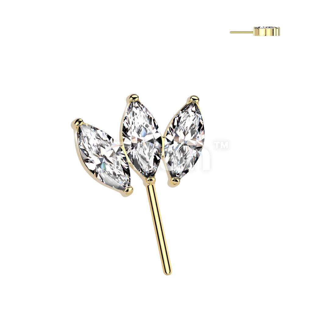Implant Grade Titanium Threadless Push In Forward Facing Triple Marquise CZ Top - Image 3