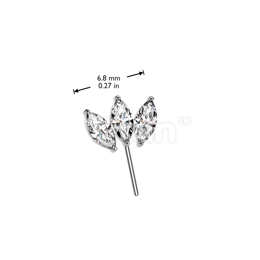 Implant Grade Titanium Threadless Push In Forward Facing Triple Marquise CZ Top - Image 4