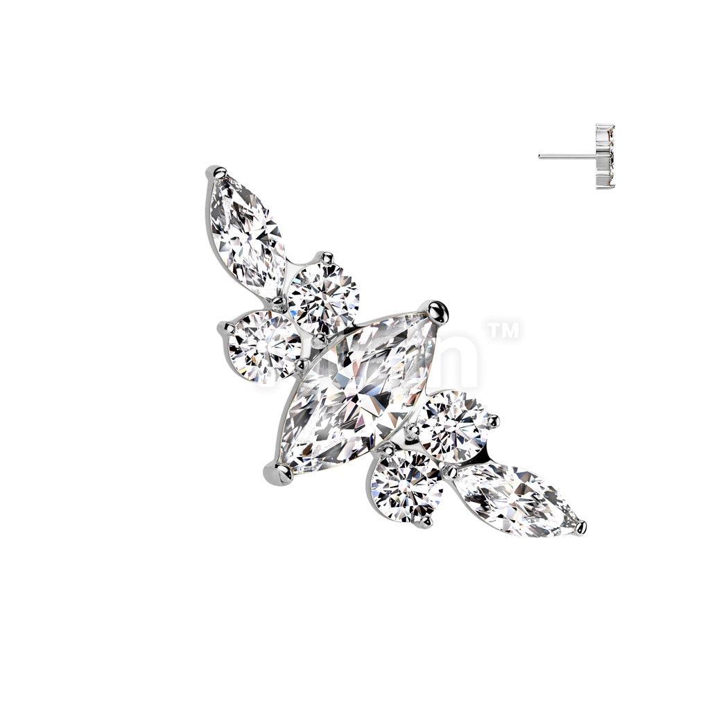 Implant Grade Titanium Threadless Push In Marquise CZ Center CZ Wing Top - Image 2
