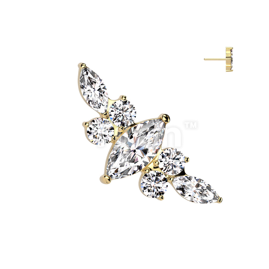 Implant Grade Titanium Threadless Push In Marquise CZ Center CZ Wing Top - Image 3