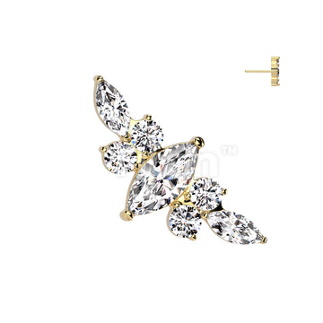 Implant Grade Titanium Threadless Push In Marquise CZ Center CZ Wing Top - Image 3