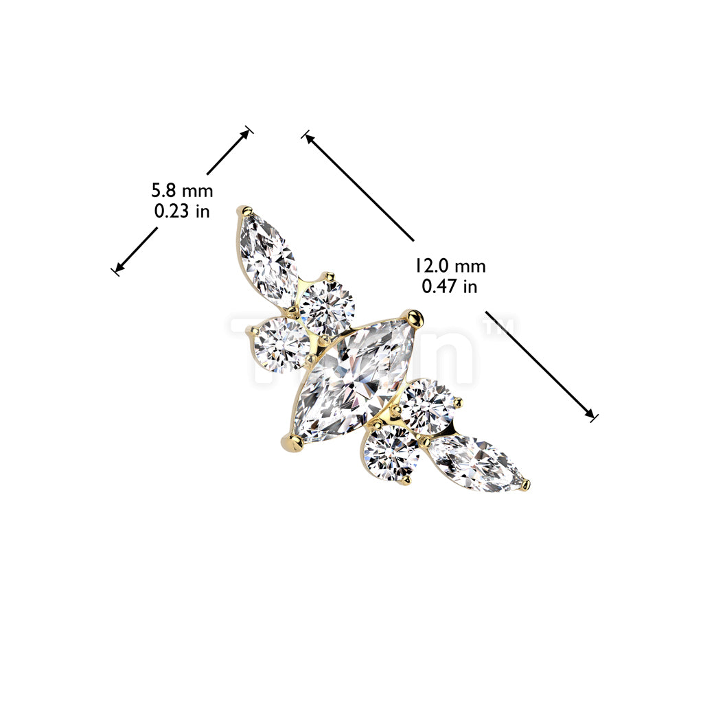 Implant Grade Titanium Threadless Push In Marquise CZ Center CZ Wing Top - Image 4