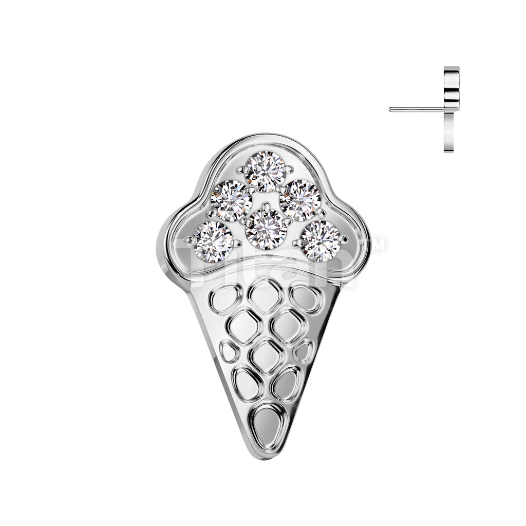 Implant Grade Titanium Threadless Push In CZ Pave Ice Cream Cone Top - Image 2