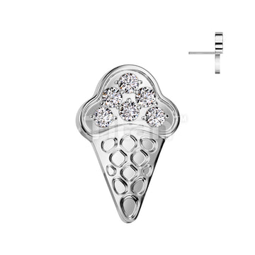 Implant Grade Titanium Threadless Push In CZ Pave Ice Cream Cone Top - Image 2