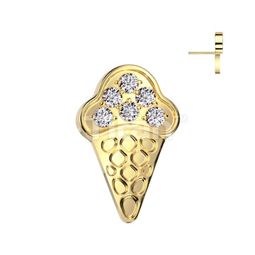 Implant Grade Titanium Threadless Push In CZ Pave Ice Cream Cone Top - Image 3