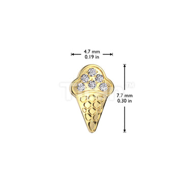 Implant Grade Titanium Threadless Push In CZ Pave Ice Cream Cone Top - Image 4