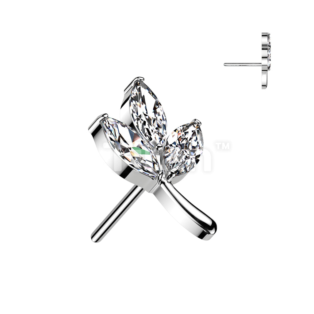 Implant Grade Titanium Threadless Push In 3 Marquise CZ Leaf Top - Image 2