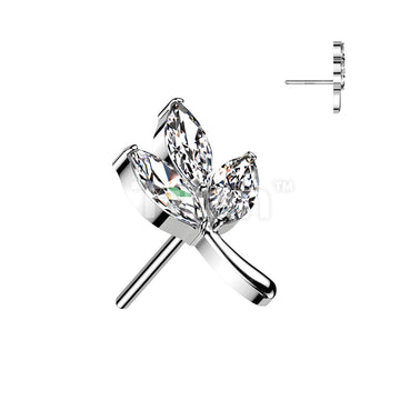 Implant Grade Titanium Threadless Push In 3 Marquise CZ Leaf Top - Image 2