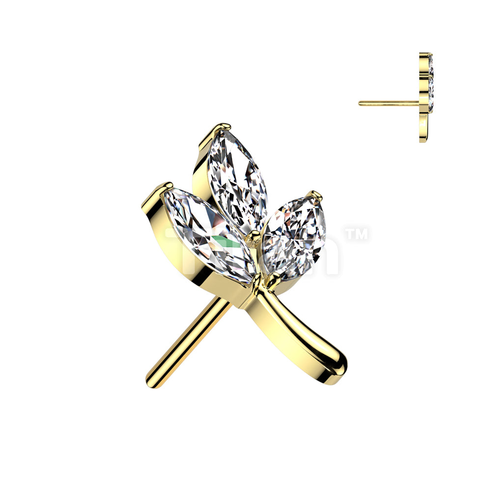 Implant Grade Titanium Threadless Push In 3 Marquise CZ Leaf Top - Image 3