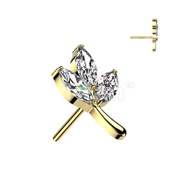 Implant Grade Titanium Threadless Push In 3 Marquise CZ Leaf Top - Image 3