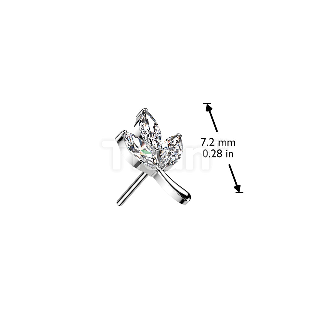Implant Grade Titanium Threadless Push In 3 Marquise CZ Leaf Top - Image 5