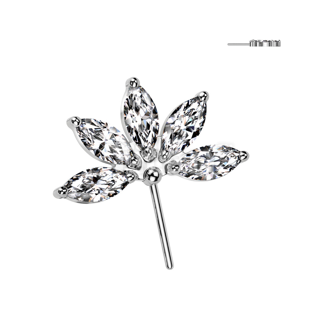 Implant Grade Titanium Threadless Push In 5 Marquise CZ Forward Facing Fan Top - Image 2