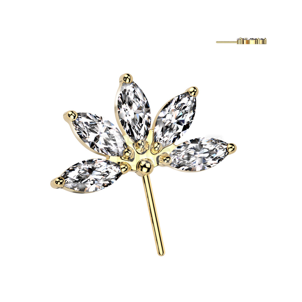 Implant Grade Titanium Threadless Push In 5 Marquise CZ Forward Facing Fan Top - Image 3