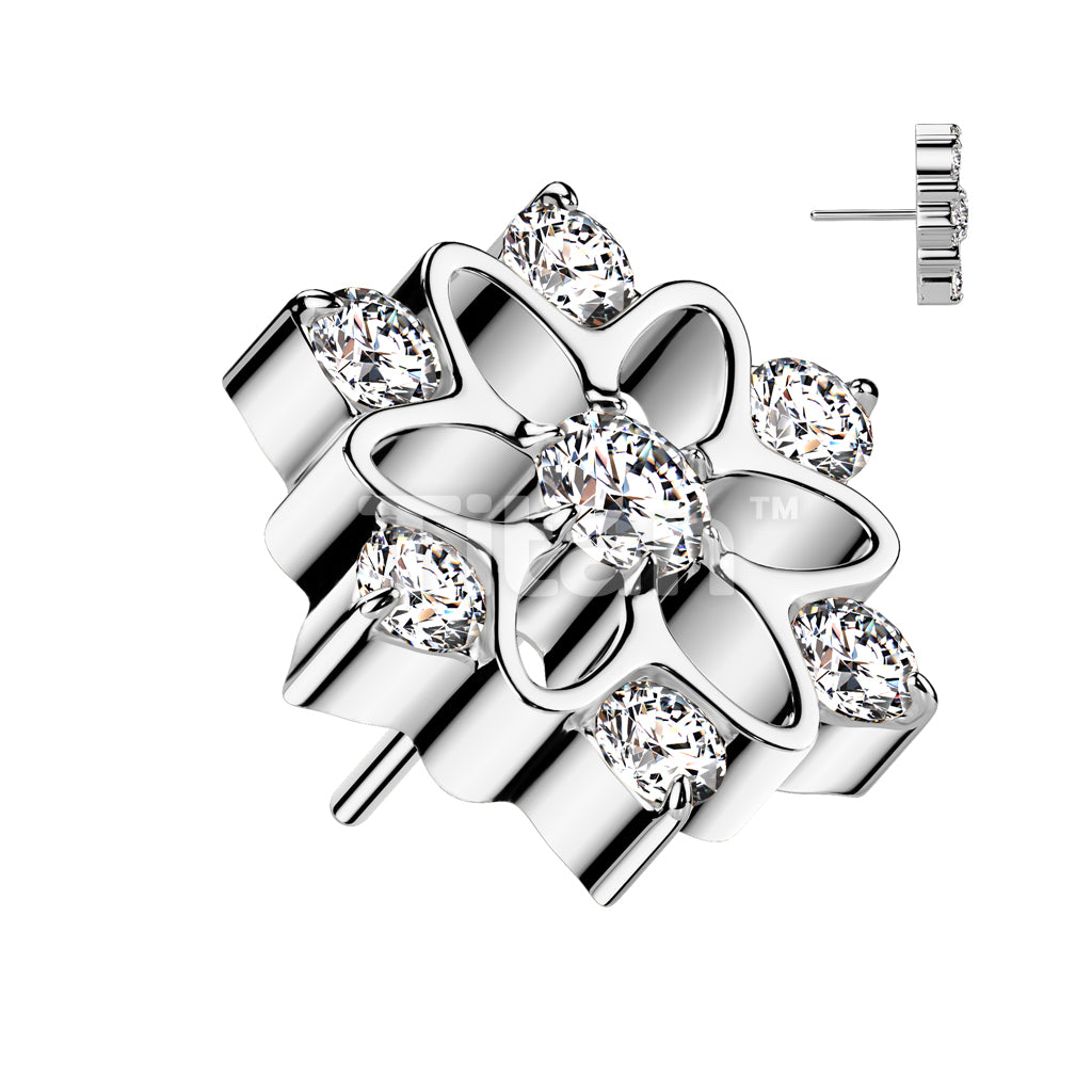 Implant Grade Titanium Threadless Push In Flower With CZ Center and Edges Top - Image 2