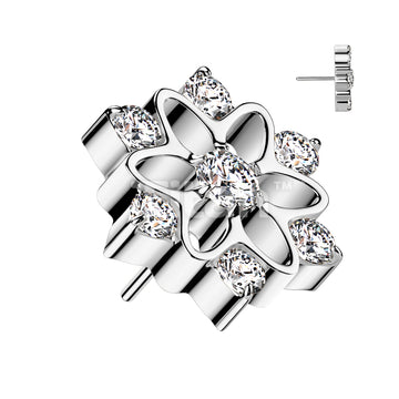 Implant Grade Titanium Threadless Push In Flower With CZ Center and Edges Top - Image 2