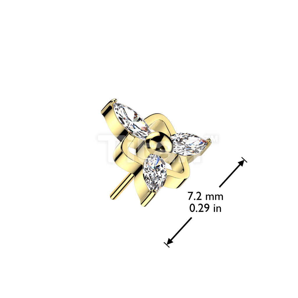 Implant Grade Titanium Threadless Push In Triangle With Ball Center and 3 Marquise CZ Top - Image 4