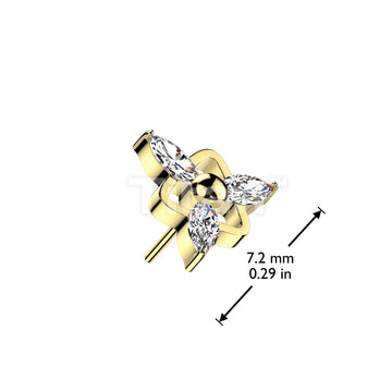 Implant Grade Titanium Threadless Push In Triangle With Ball Center and 3 Marquise CZ Top - Image 4